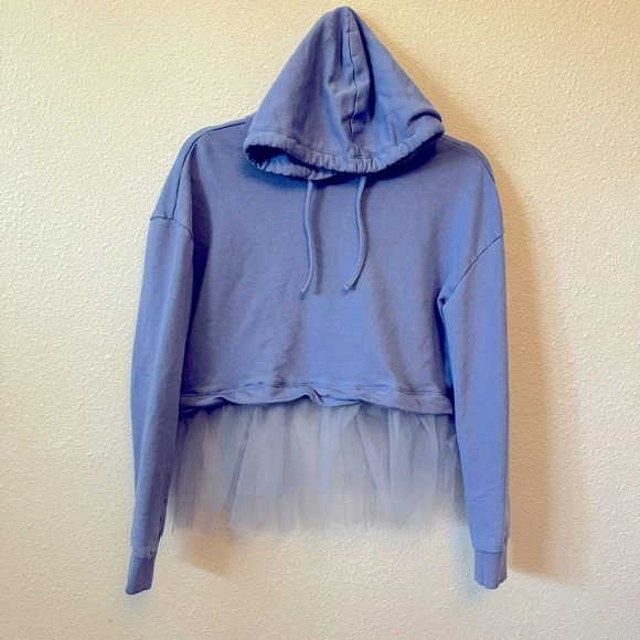 Pilcro Tulle-Hem Short-Sleeve Hoodie - Picture 4 of 5